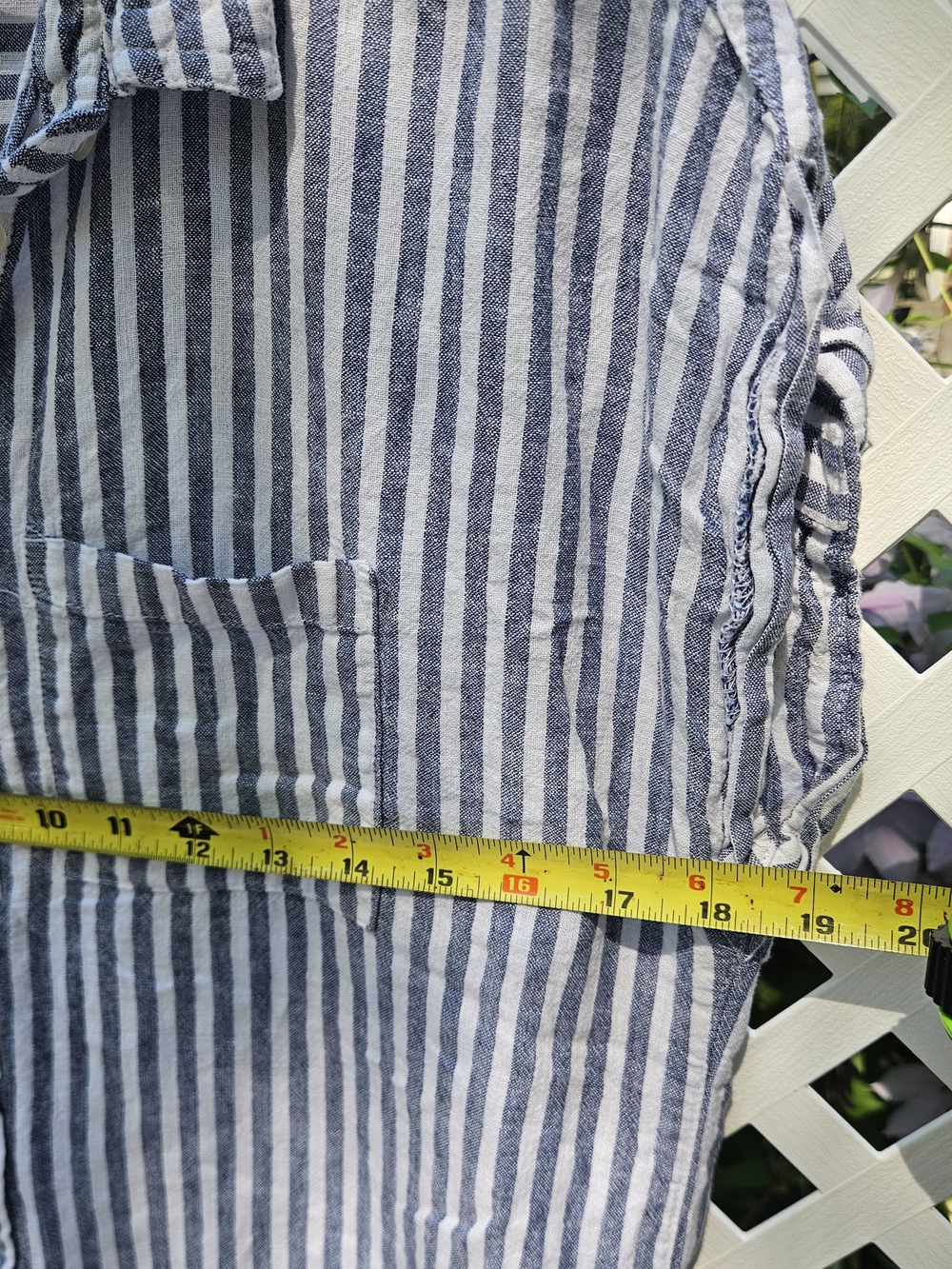 ORVIS Button Up Collared Short Sleeve Linen Blend Striped Shirt Women's Size Med - Picture 10 of 10